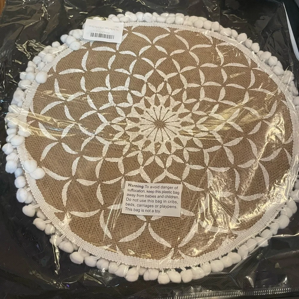 Round Placemat set with White Pom Poms dream catcher  flower look